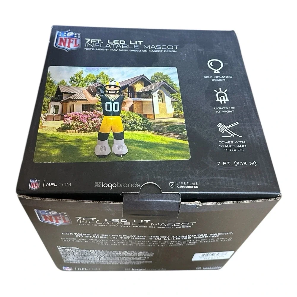 Green Bay Packers Airblown Inflatable Football Player Mascot LED Lit 7' Tall NFL